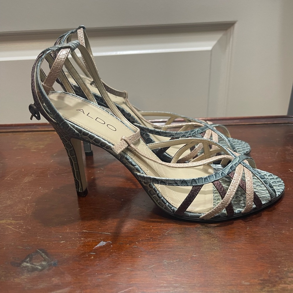 Aldo Green and Tan Strappy Heels